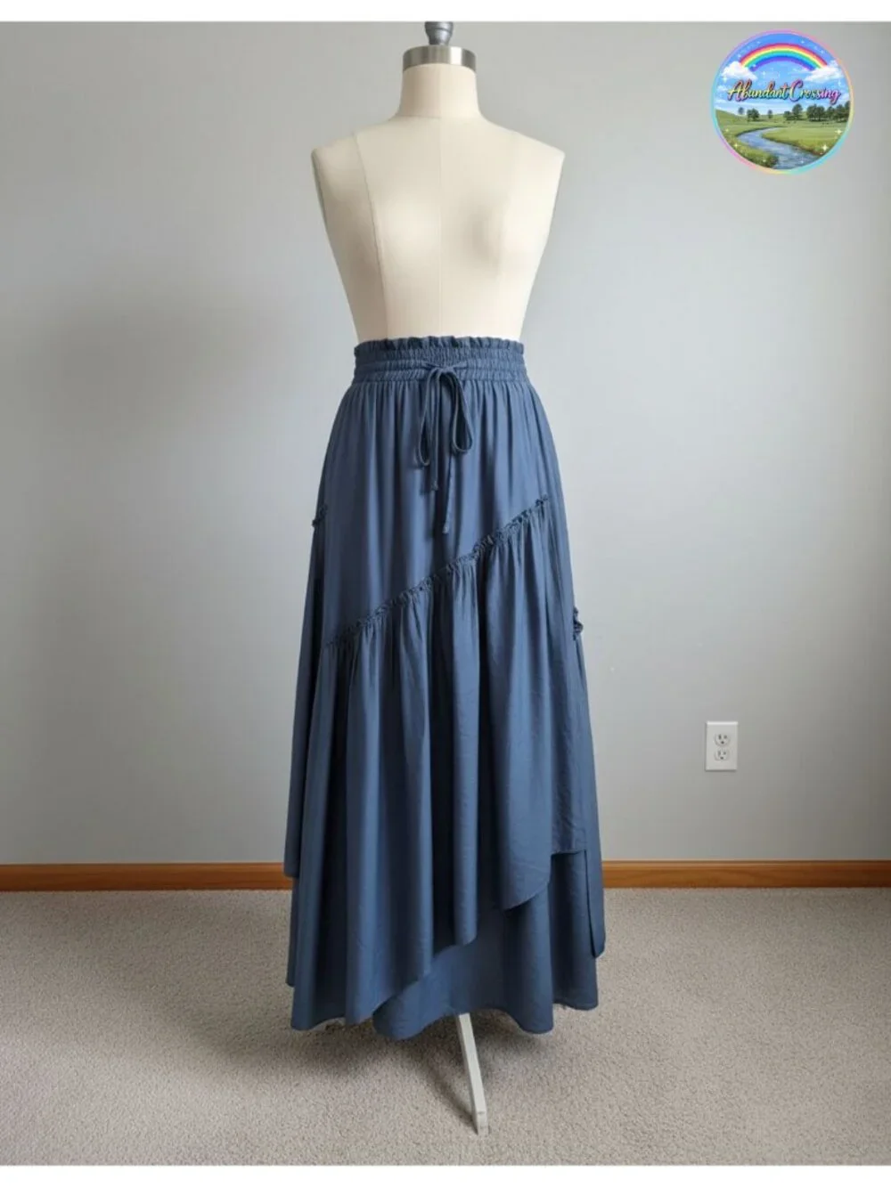 Renaissance A-Line Maxi Skirt Tiered Flowy Linen-Like Crepe Peasant